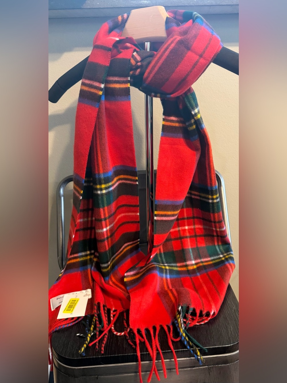 NWT Preston & York Red Tartan Plaid Fringe Scarf Made Germany